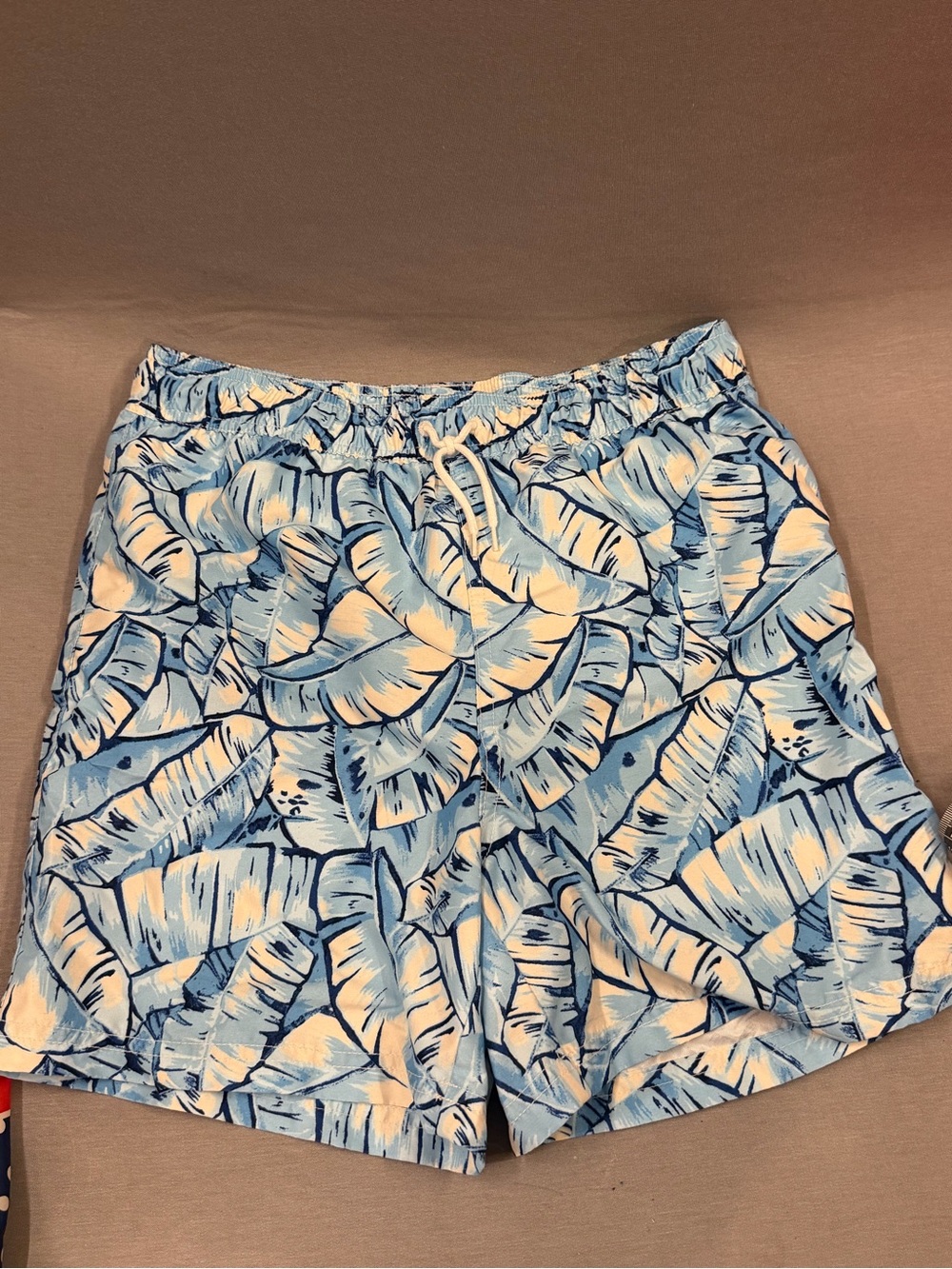 Janie and Jack boys blue tropical print swim trunks size 12 drawstring vacation